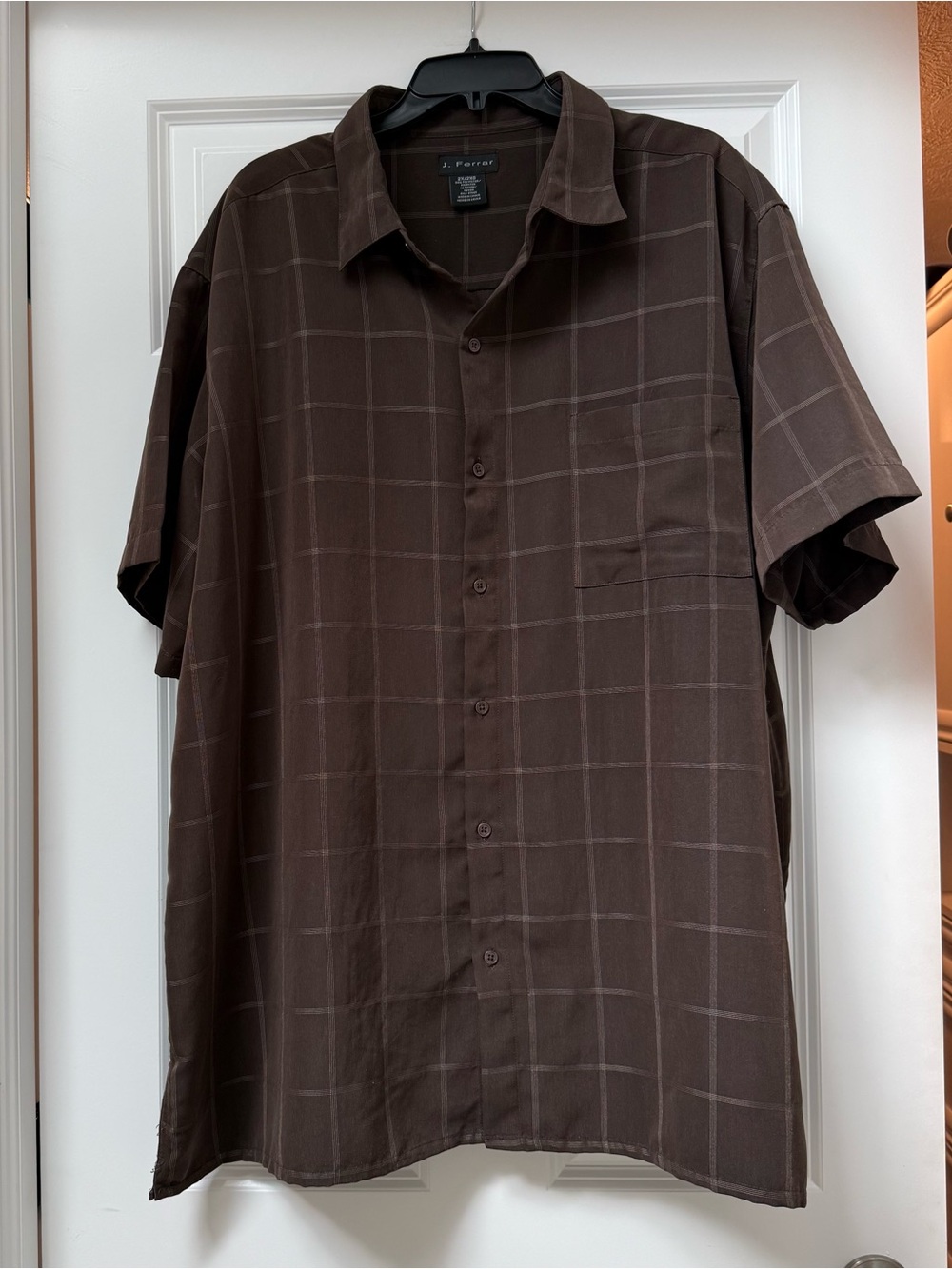 This J. Ferrar short-sleeve brown plaid button-up shirt size 2X